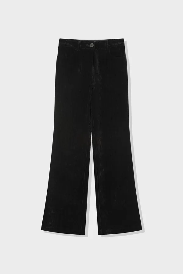 velour boots cut pants - black