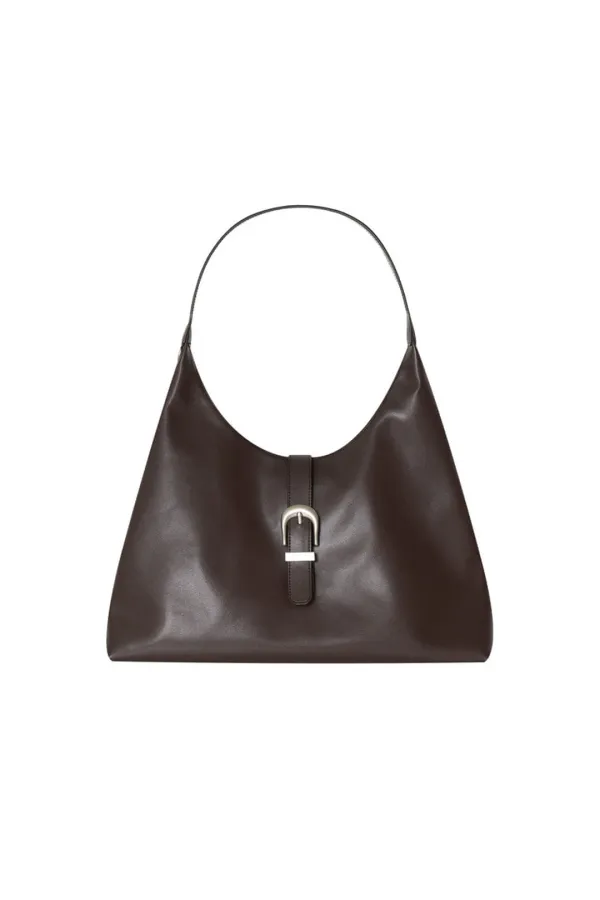 FAUX LEATHER BUCKLE HOBO BAG (BLACK)