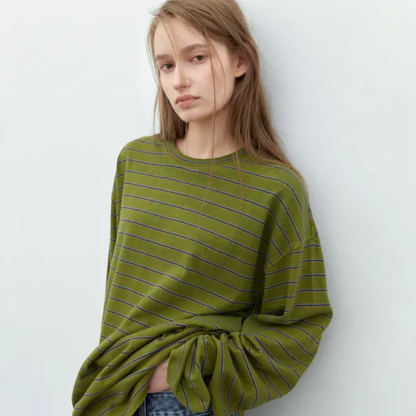(T-7280)PIGMENT WASHING STRIPE TEE
