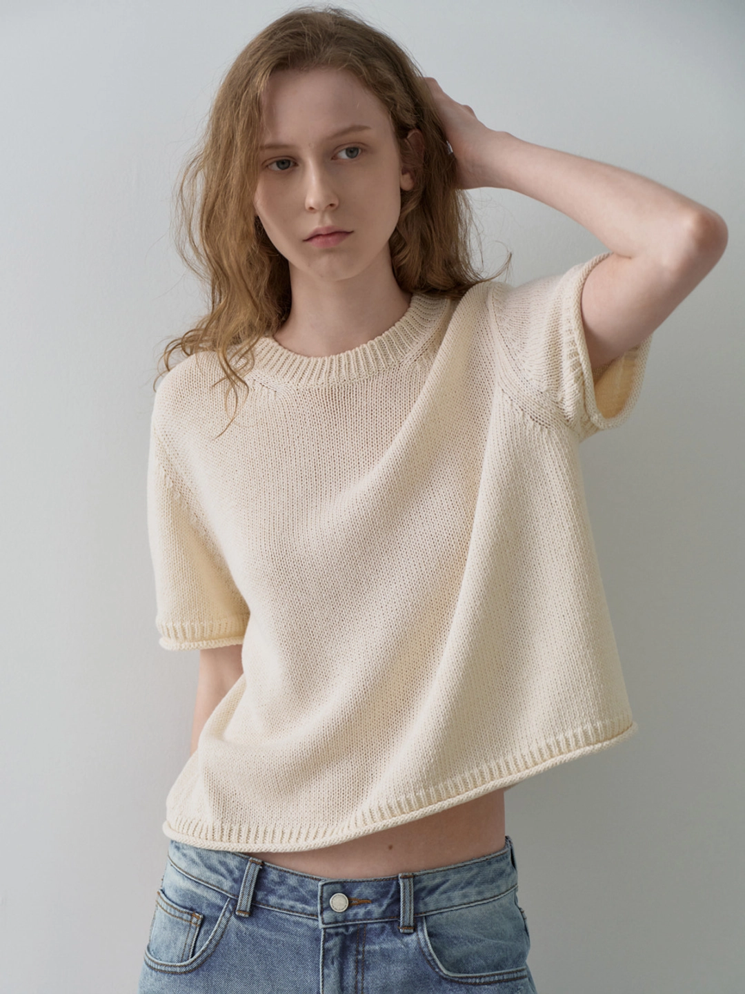 파사드패턴 [2차 6/24예약배송] 페이퍼 하프 슬리브 니트_ivory 상품 이미지 1