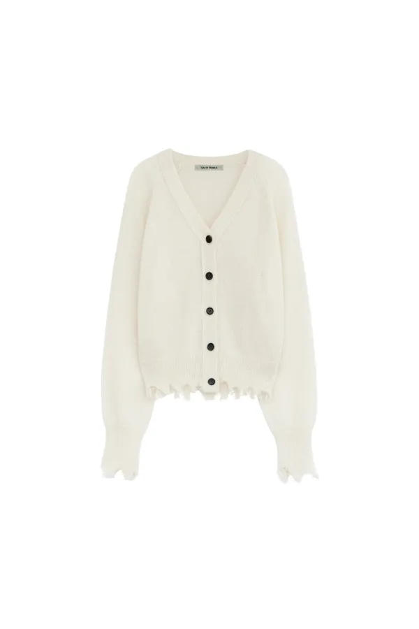 [1st REORDER] MOHAIR DESTROYED CARDIGAN [IVORY]