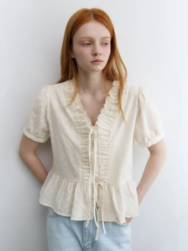 Eyelet frill blouse [KNSS09BL06]_Butter