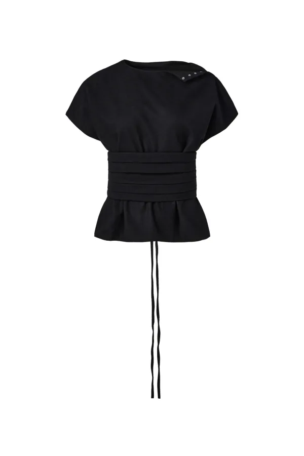 [SET] WOOL SNAP BLOUSE & PINTUCK BUSTIER SET UP [BLACK]