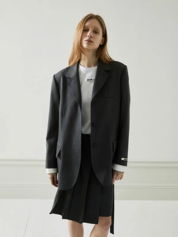 ARGENTE Oversized 3-Button Wool Blazer_Gray