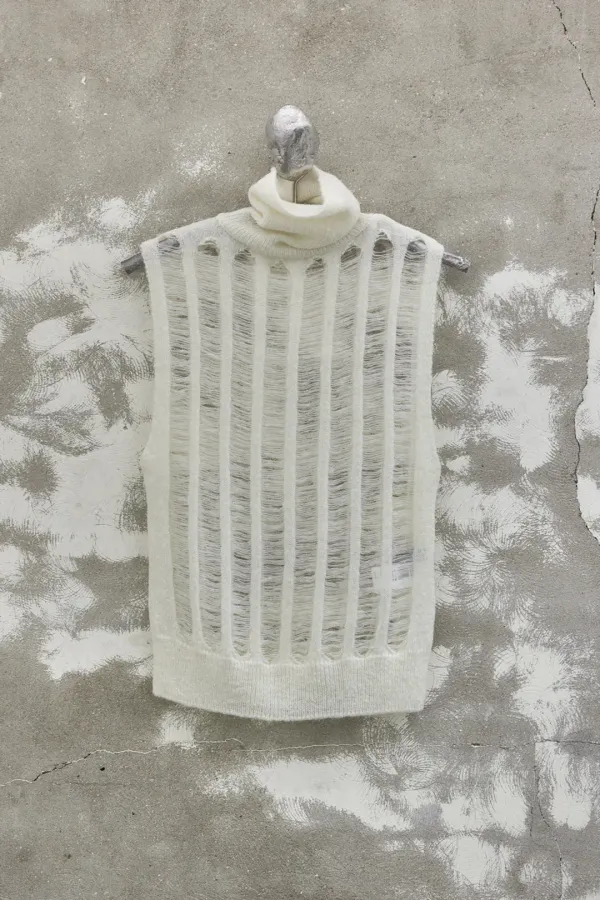 High Neck Damaged Knit Vest