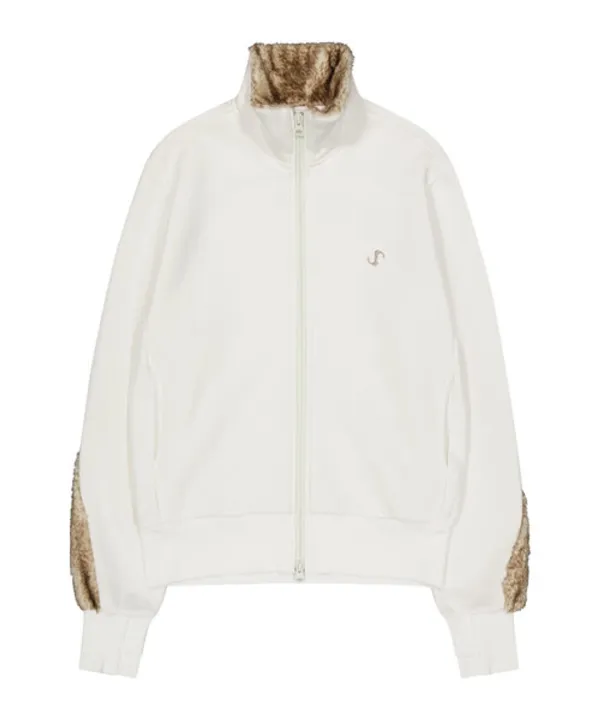 Fur Trim Jersey Zip-up / Ivory