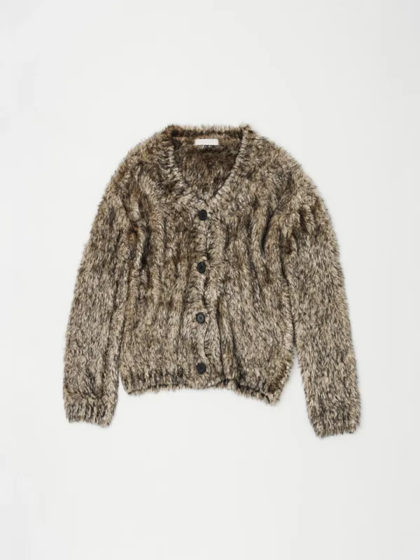VEGAN FUR KNIT CARDIGAN IN LEOPARD
