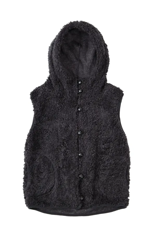 Fluffy Hooded Vest_Charcoal