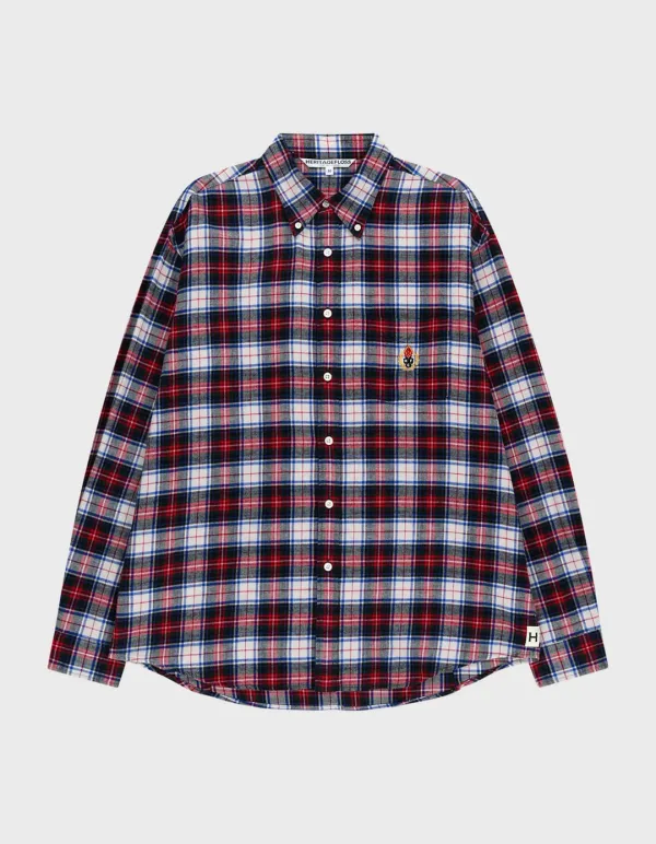 CREST WASHED FLANNEL CHECK SHIRT / White