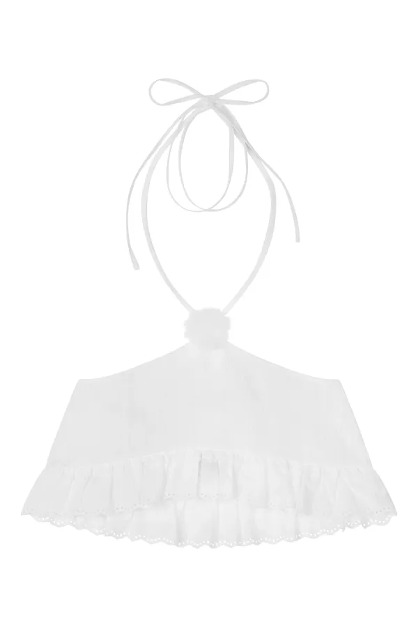 CORSAGE RUFFLE  TOP (WH)