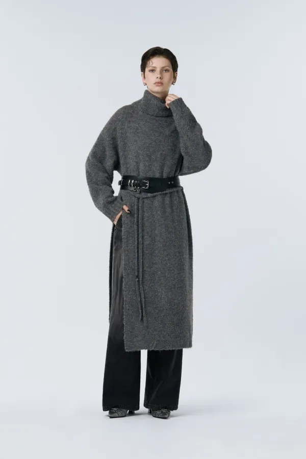 Turtleneck Knit One-piece [ Gray ]