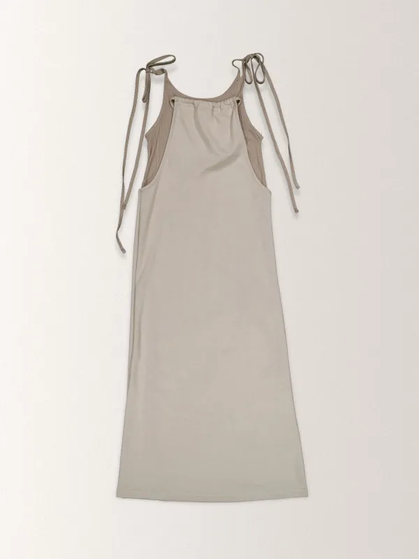 TIE UP LAYERED JERSEY ONE PIECE DRESS [ MOSS ]