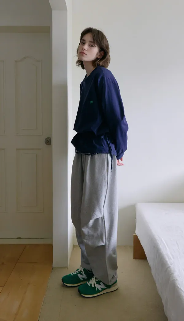 170. Cotton Pin-tuck Pants _ Melange grey