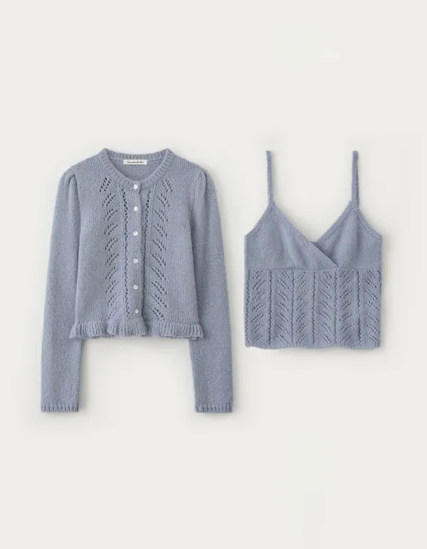 Blush Frill Cardigan Set - Light Blue