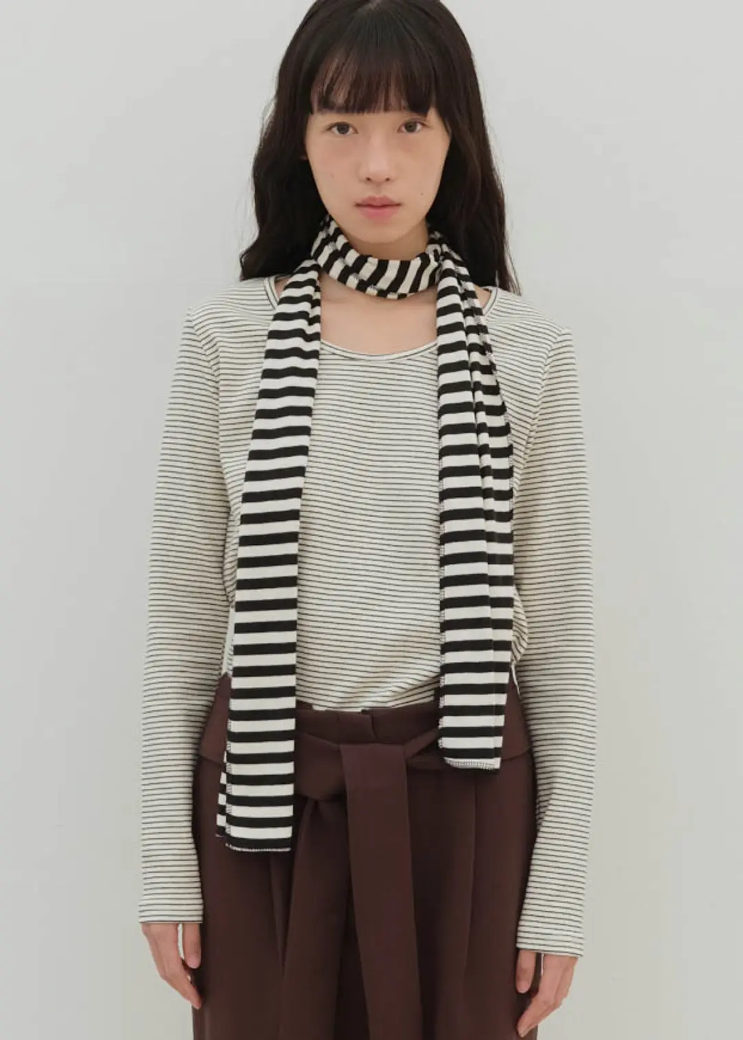 온무드 [2ND] STRIPE LONG  T-SHIRT  (+MUFFLER SET) 상품 이미지 2