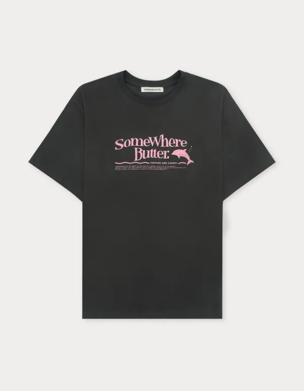 Dolphin Wave Logo Over-Fit Top - Charcoal