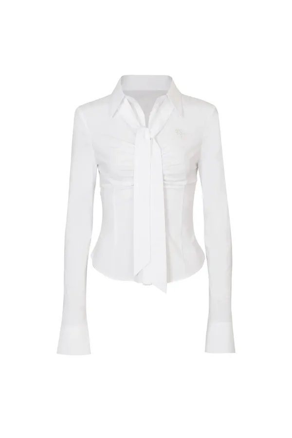 [카리나 착용] VIVIAN SCARF SHIRT white