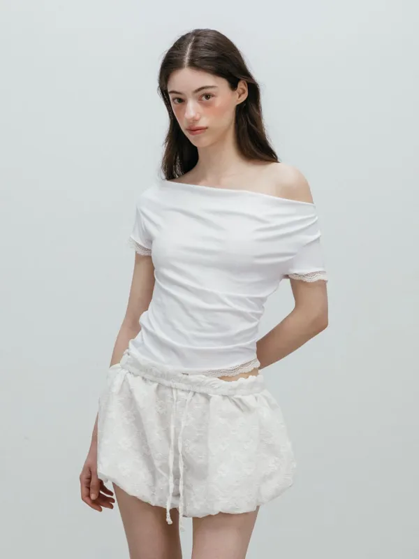 LACE OFF SHOULDER T-SHIRT / WHITE
