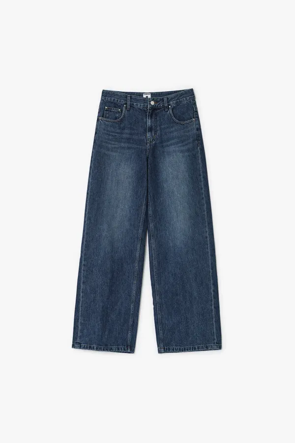 Stitch Wide Denim Pants, BLUE