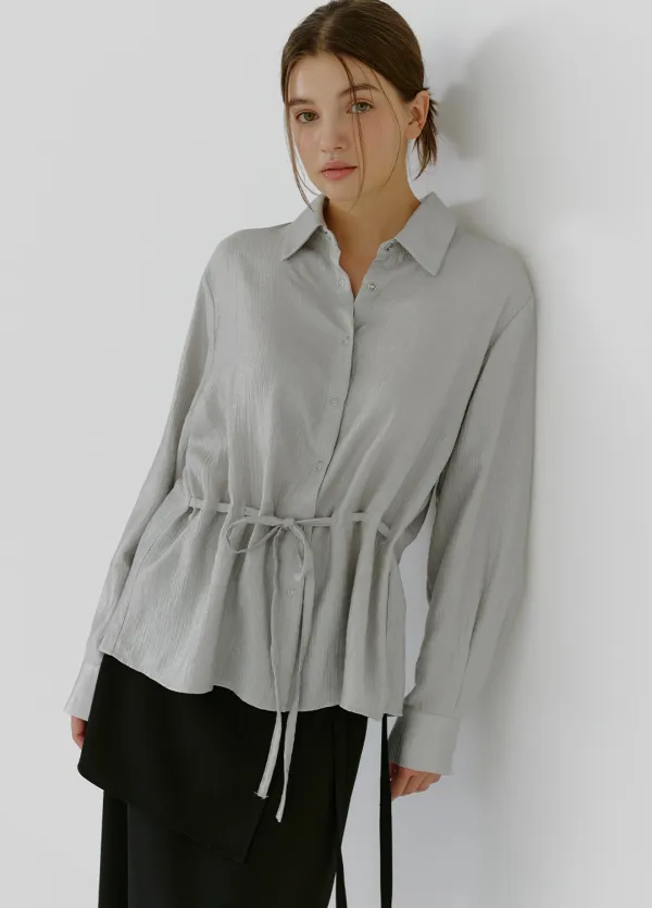 [44-120]  Blybin String Blouse  블라이빈 스트링 블라우스 (가을-봄-하객룩-격식룩-출근룩-오피스룩-데이트룩-긴팔블라우스-하객블라우스-루즈핏-유니크-페미닌-스트링-긴팔셔츠-자체제작)