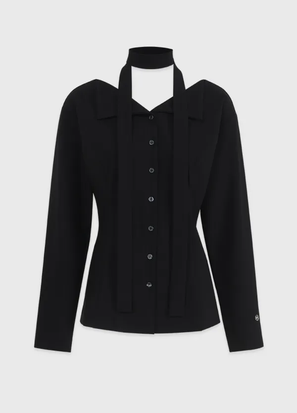  [44-120]  Isola Strap Open Collar Blouse  이솔라 스트랩 오픈 카라 블라우스 (봄-가을-하객룩-데이트룩-격식룩-오피스룩-출근룩-데일리룩-페미닌-클래식-오픈카라-세미슬림-자체제작) 