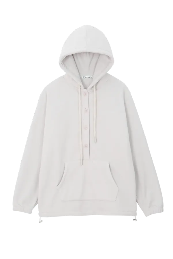 OVERSIZED BUTTON FLEECE HOODIE_LAVENDER CREAM