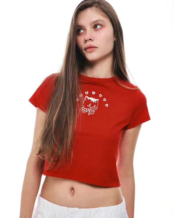 CENTAUR CAT CROP T-SHIRTS_RED