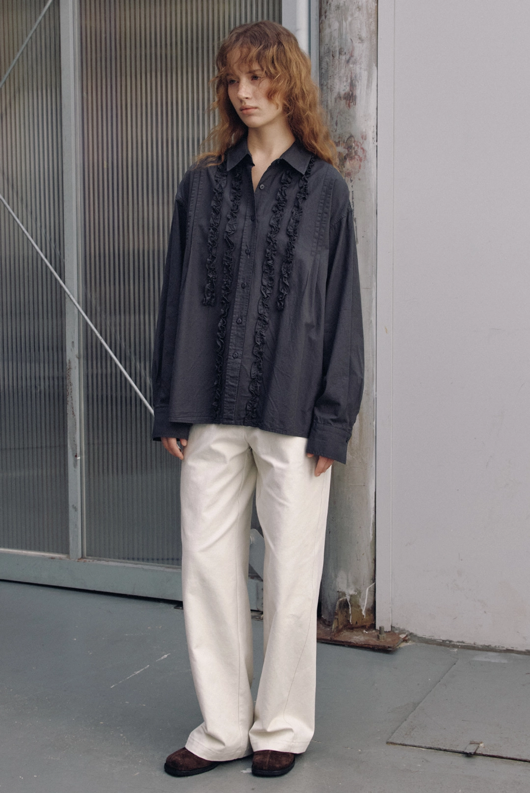 브렌다 브렌든 frill shirts jacket - charcoal 상품 이미지 1