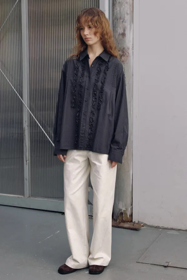 frill shirts jacket - charcoal