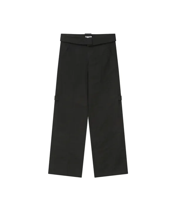 Belted folding wide pants  BLACK
