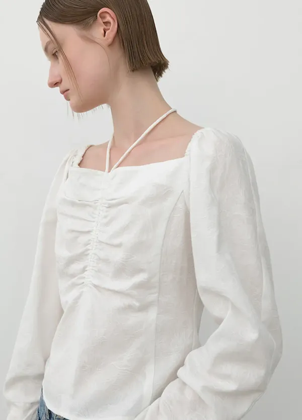 (BL-4292)NECK STRING SHIRRING BLOUSE