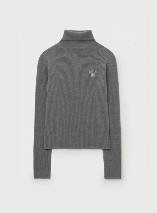 (W) 2-Way High Neck Knit - Gray
