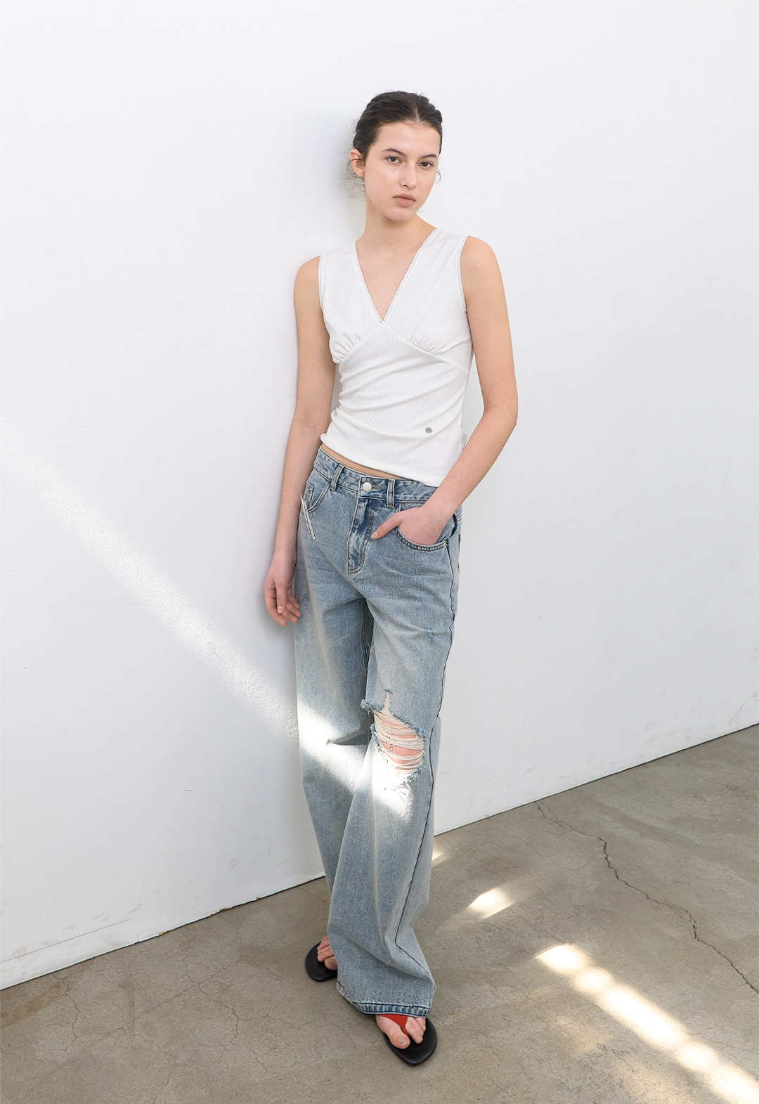 아뜰리에 나인 (PT-5793)DESTROYED WASHED WIDE DENIM 상품 이미지 3