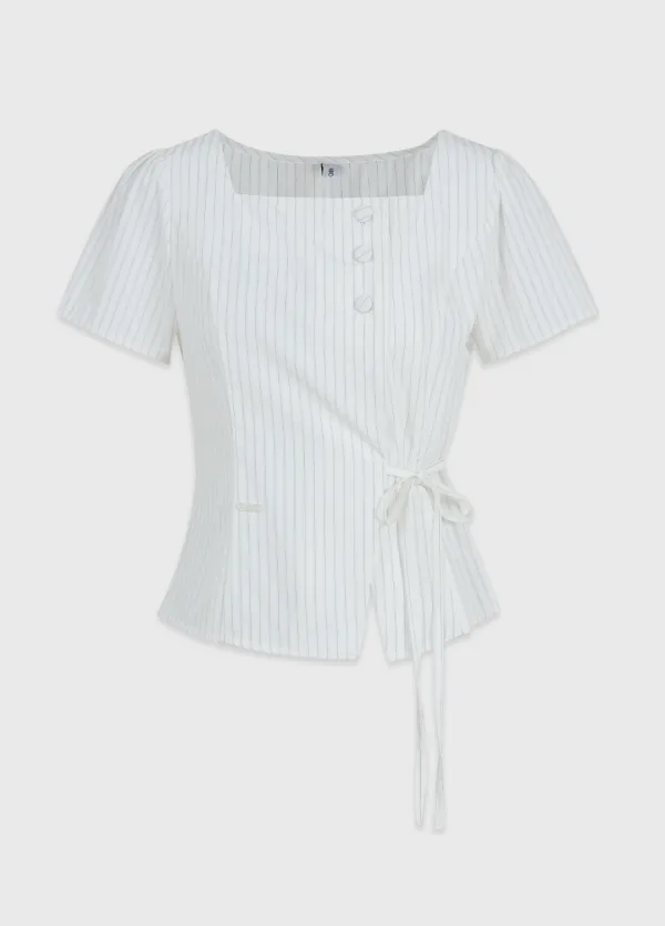  [44-120]  Giabel Square Neck Blouse  지아벨 스퀘어넥 블라우스 (여름-여름하객룩-출근룩-하객룩-오피스룩-데일리룩-데이트룩-여름블라우스-반팔블라우스-하객블라우스-반팔-스트라이프-자체제작) 