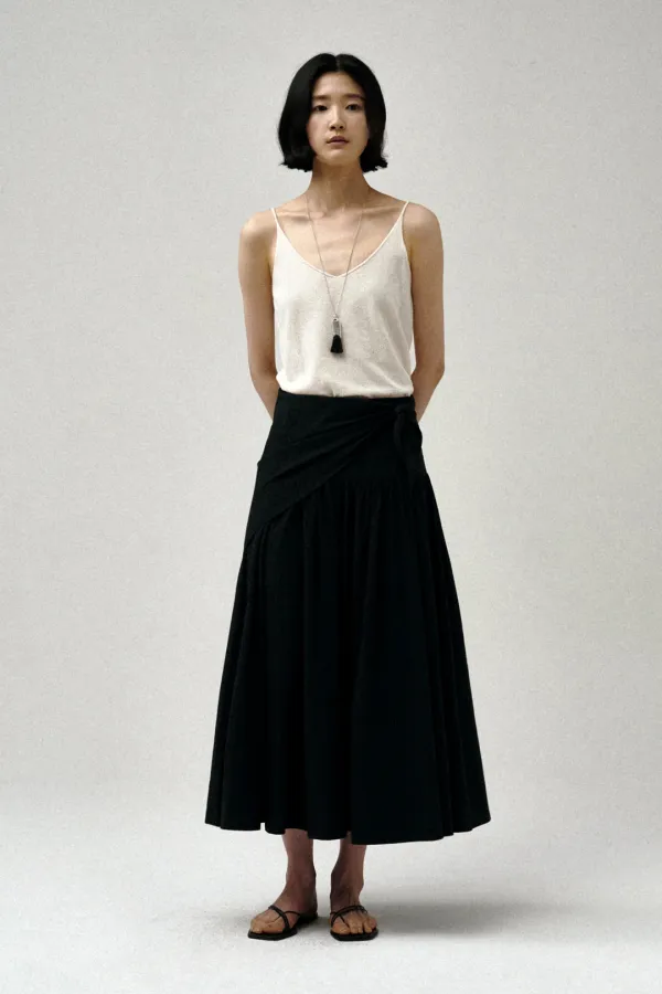 MASI SCARF SET FLARE LONG SKIRT_BLACK