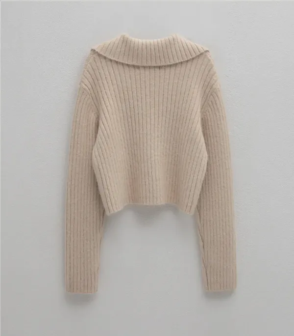 (CD-2158)HAIRY WOOL COLLAR CARDIGAN