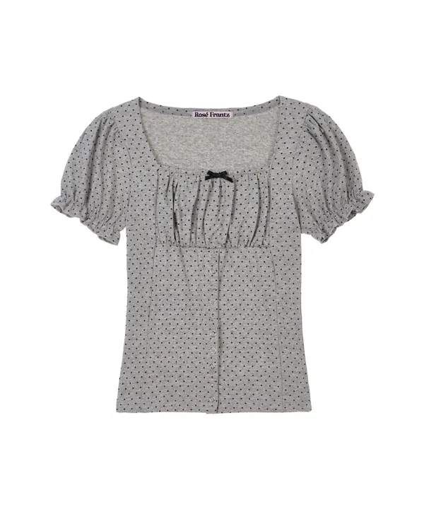 Dot Puff shirring T-shirt [Gray]