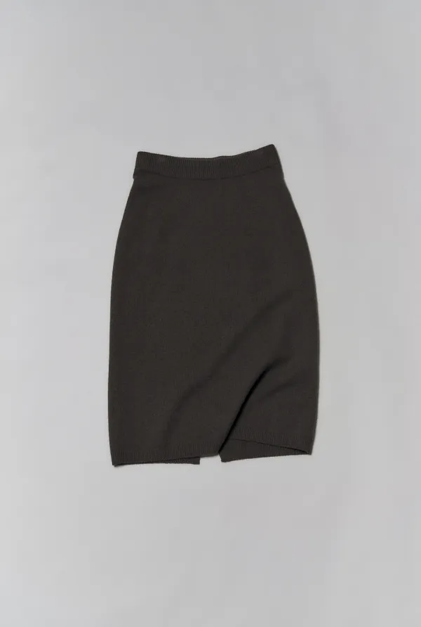 [2ND] PLAIN MIDI SKIRT ( DARK BROWN )