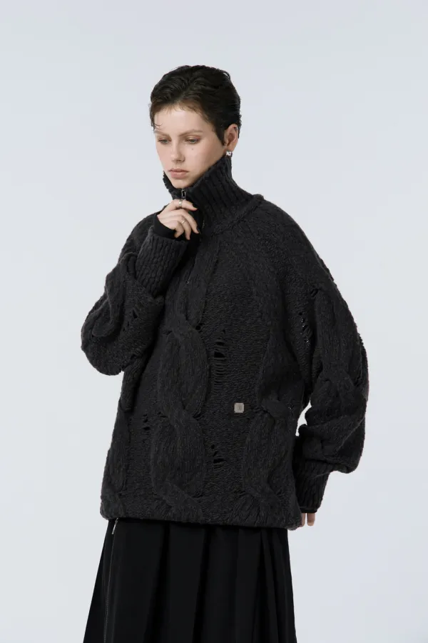 Cable Knit Anorak Pullover [ Charcoal ]