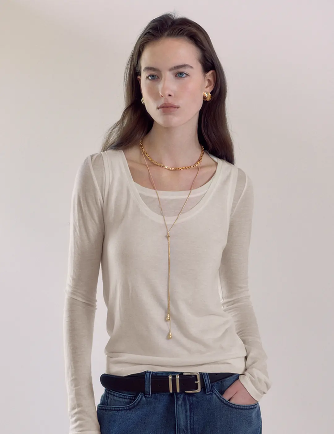 노미나떼 4th / Sheer Layered Jersey Set (Cream) 상품 이미지 2