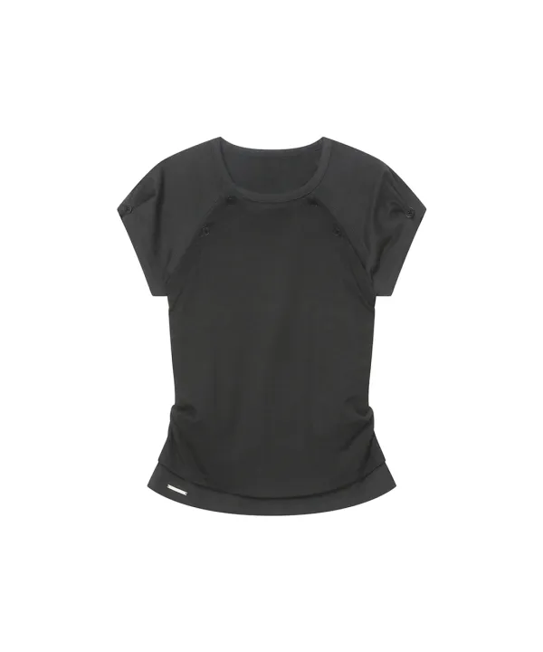 [Hannah X Misekiseoul] Hannah button layered short sleeve CHARCOAL