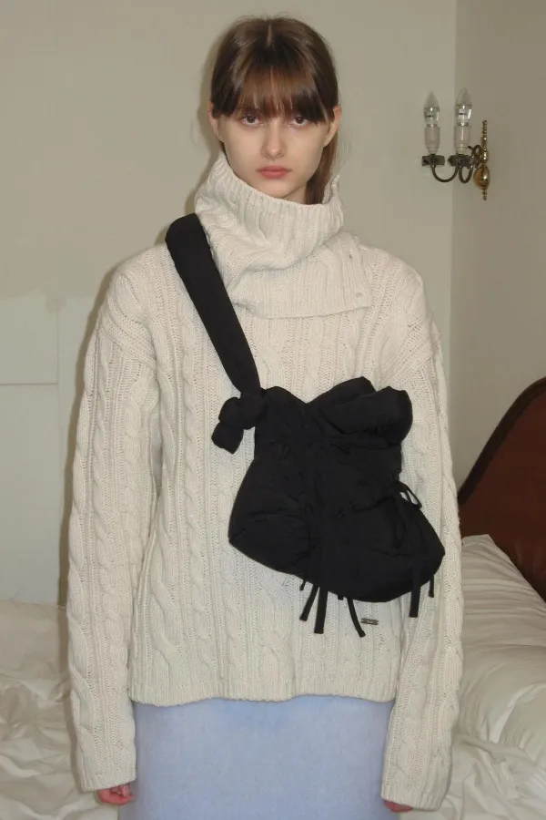 Two-Way Cable Turtleneck Knit (Ivory)