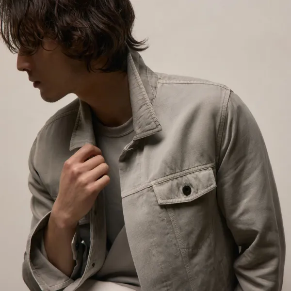 Cotton Linen Twill Trucker Jacket - Fog Pigment