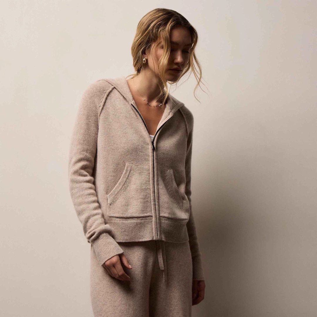 제임스펄스 Women's Recycled Cashmere Track Jacket & Recycled Cashmere Wide Leg Pant Gift Set - Stone 상품 이미지 2