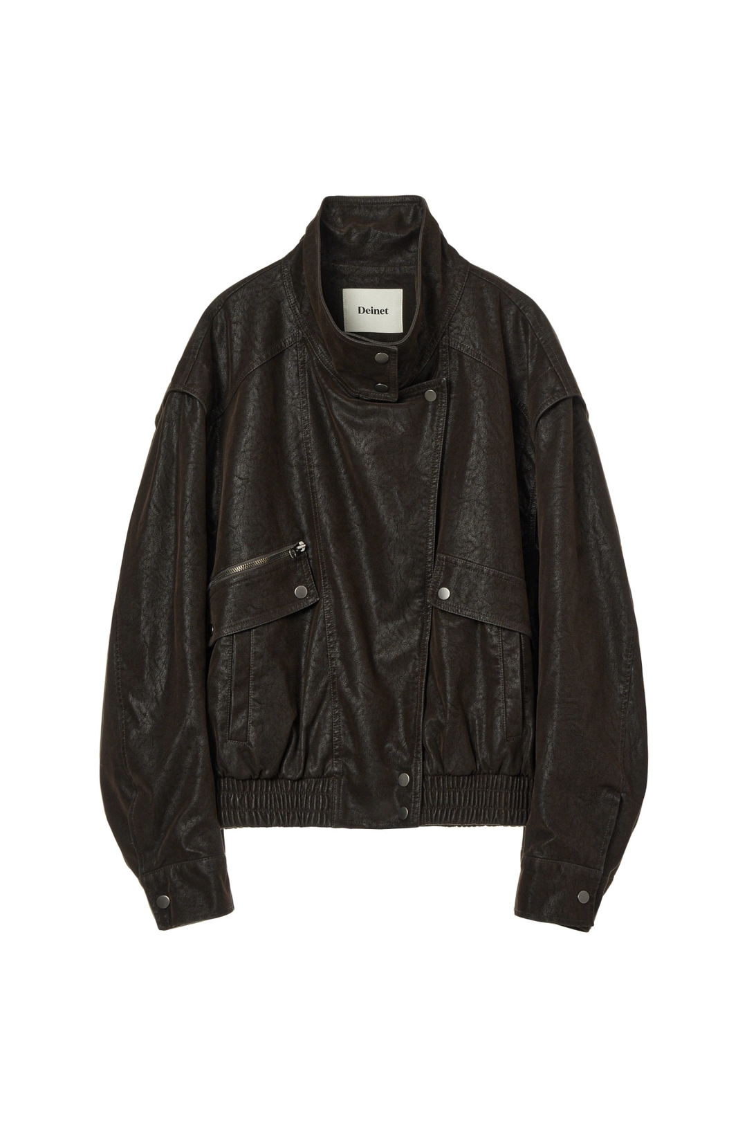 다이닛 FAUX BOMBER LEATHER JACKET IN BROWN 상품 이미지 1
