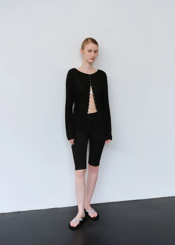 Side Slit Capri Pants(Black)