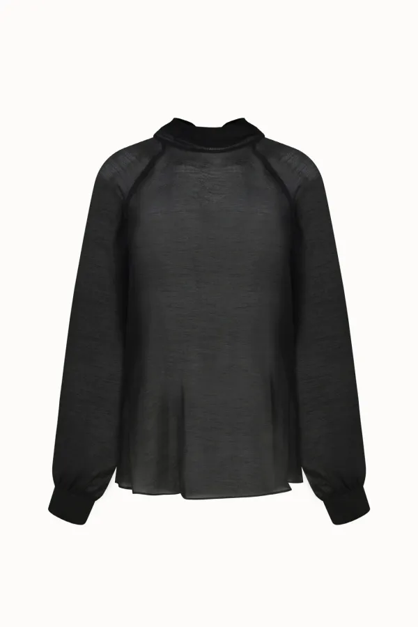 [3차 리오더]Tie See-through Blouse[LMBFCO25SH314]-Black