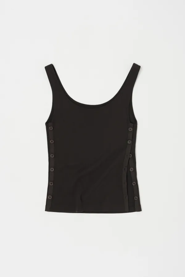 SIDE-BUTTON DETAIL SLEEVELESS TOP IN DARK BROWN
