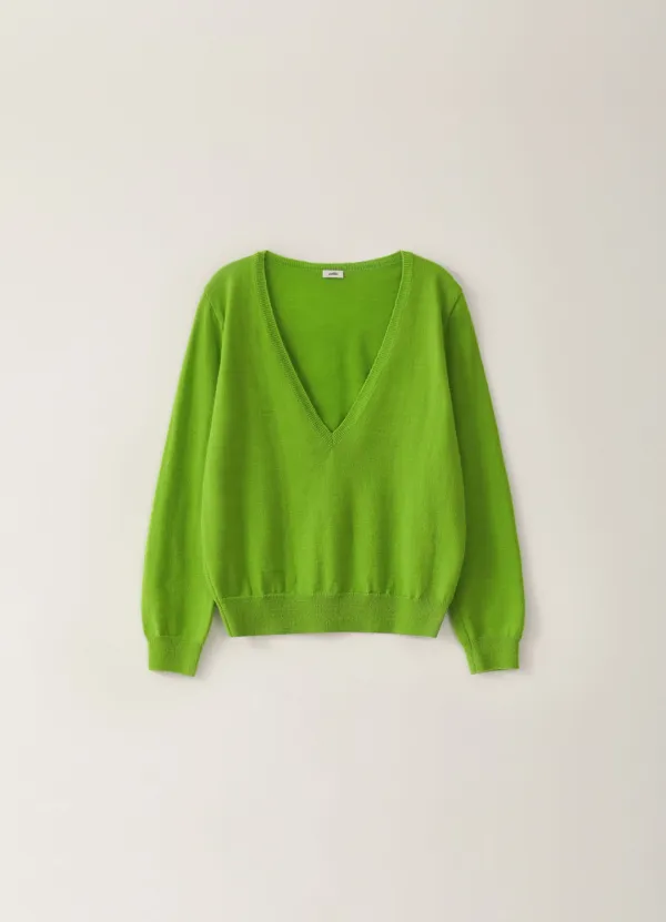 [Limited] Kid Slim V-neck Knit - Green