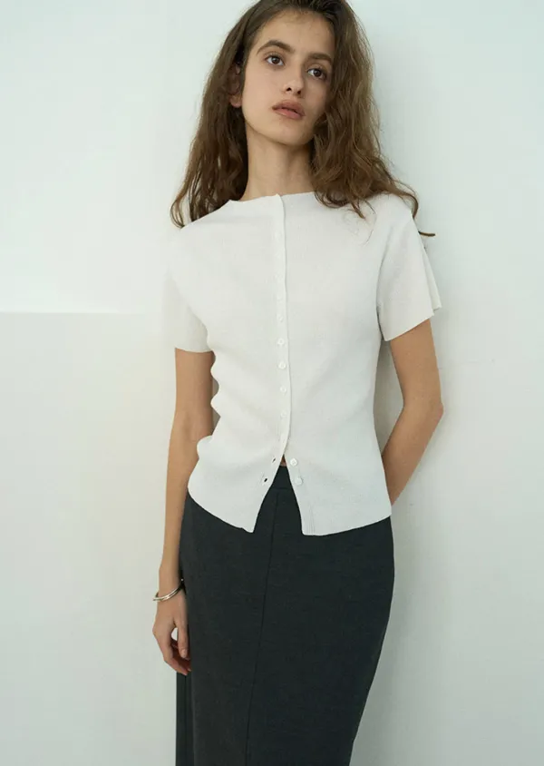 (2ND RE-ORDER) 2way button knit cardigan / White